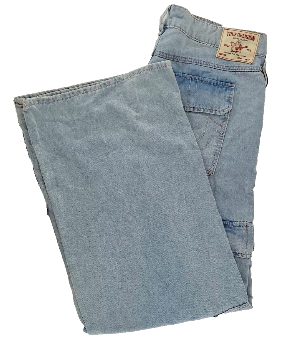 True Religion Bobbi Baggy Cargo Jeans Womens Sz 30 Light Wash Wide Leg NWT $184